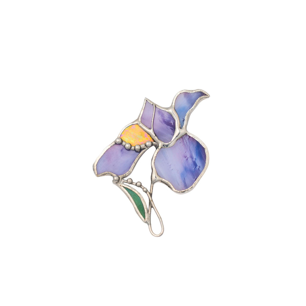 Stained glass iris jewelry Mothers Day gift Floral brooch