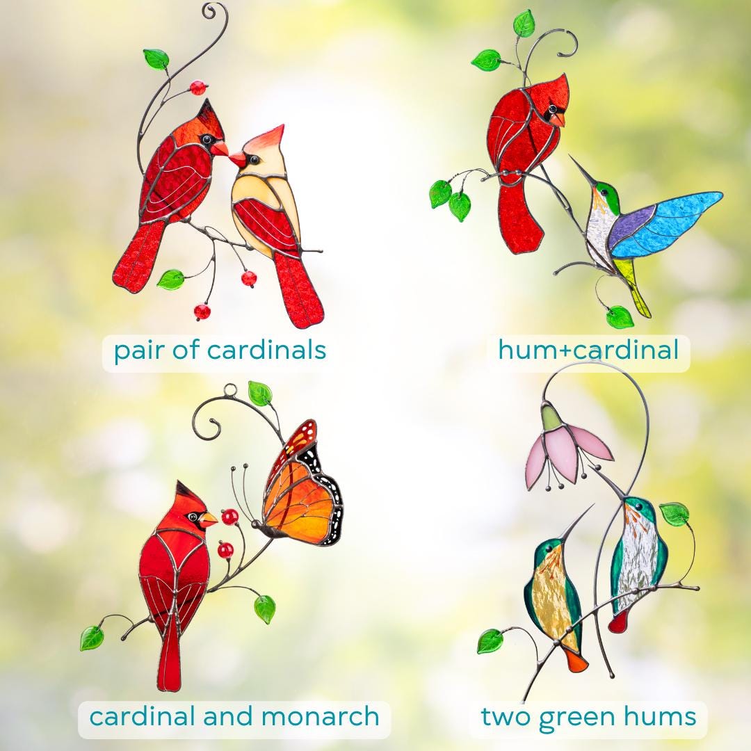 Hummingbird stained glass window hangings Mothers Day gift Ruby throated hummingbird gifts