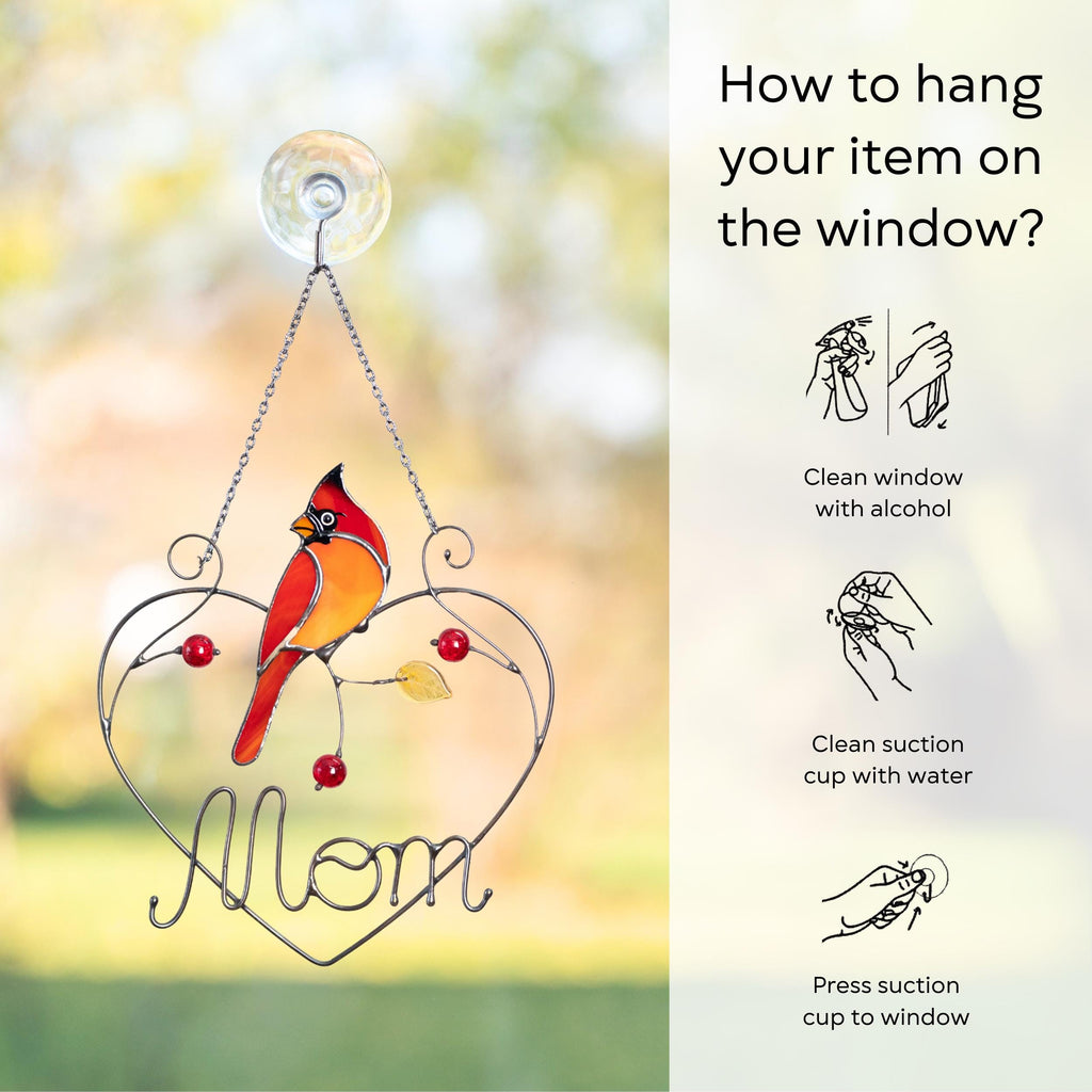 Cardinal stained glass window hangings Personalized unique gift for mom Stained glass bird suncatcher Cardinal memorial gift