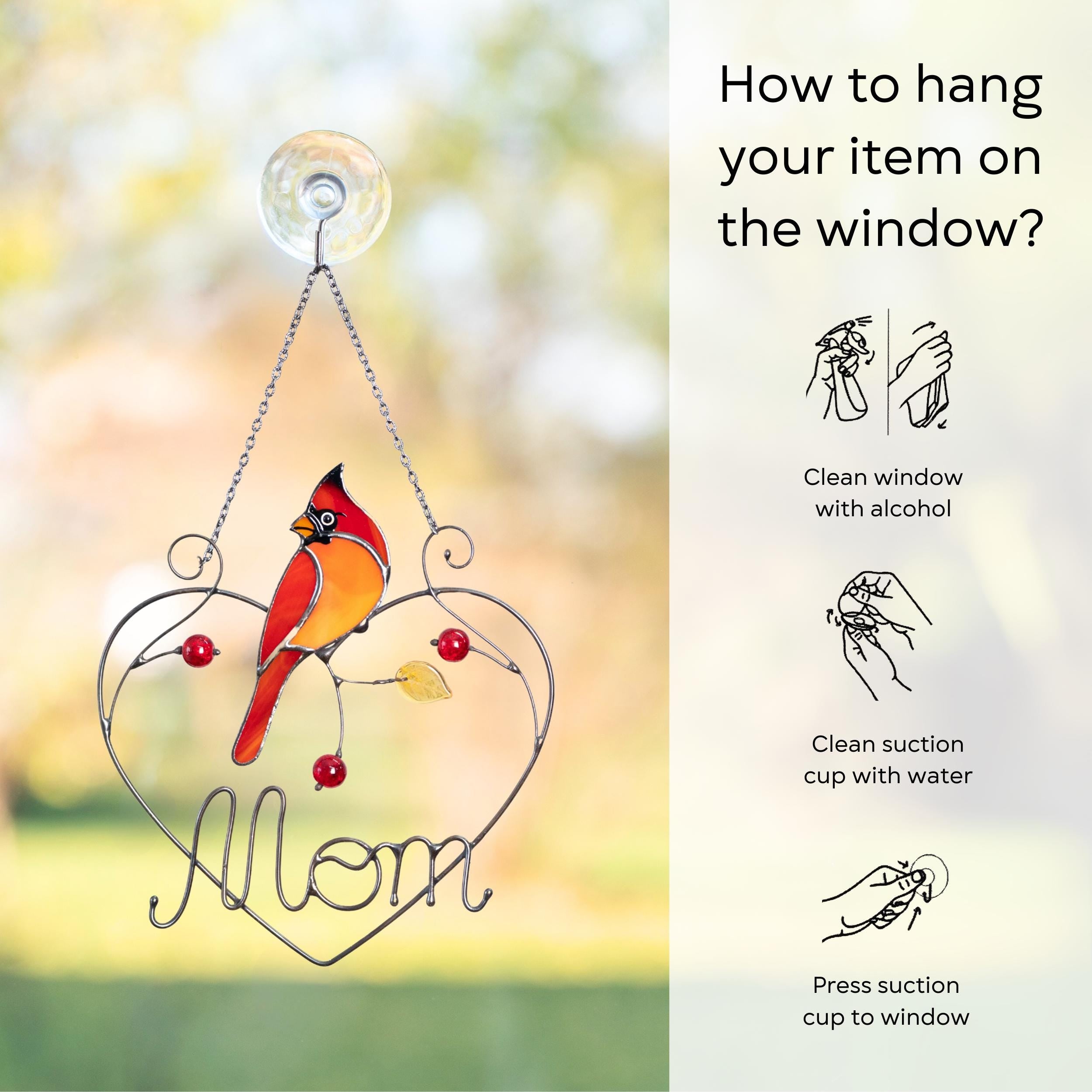 Cardinal stained glass window hangings Personalized unique gift for mom Stained glass bird suncatcher Cardinal memorial gift