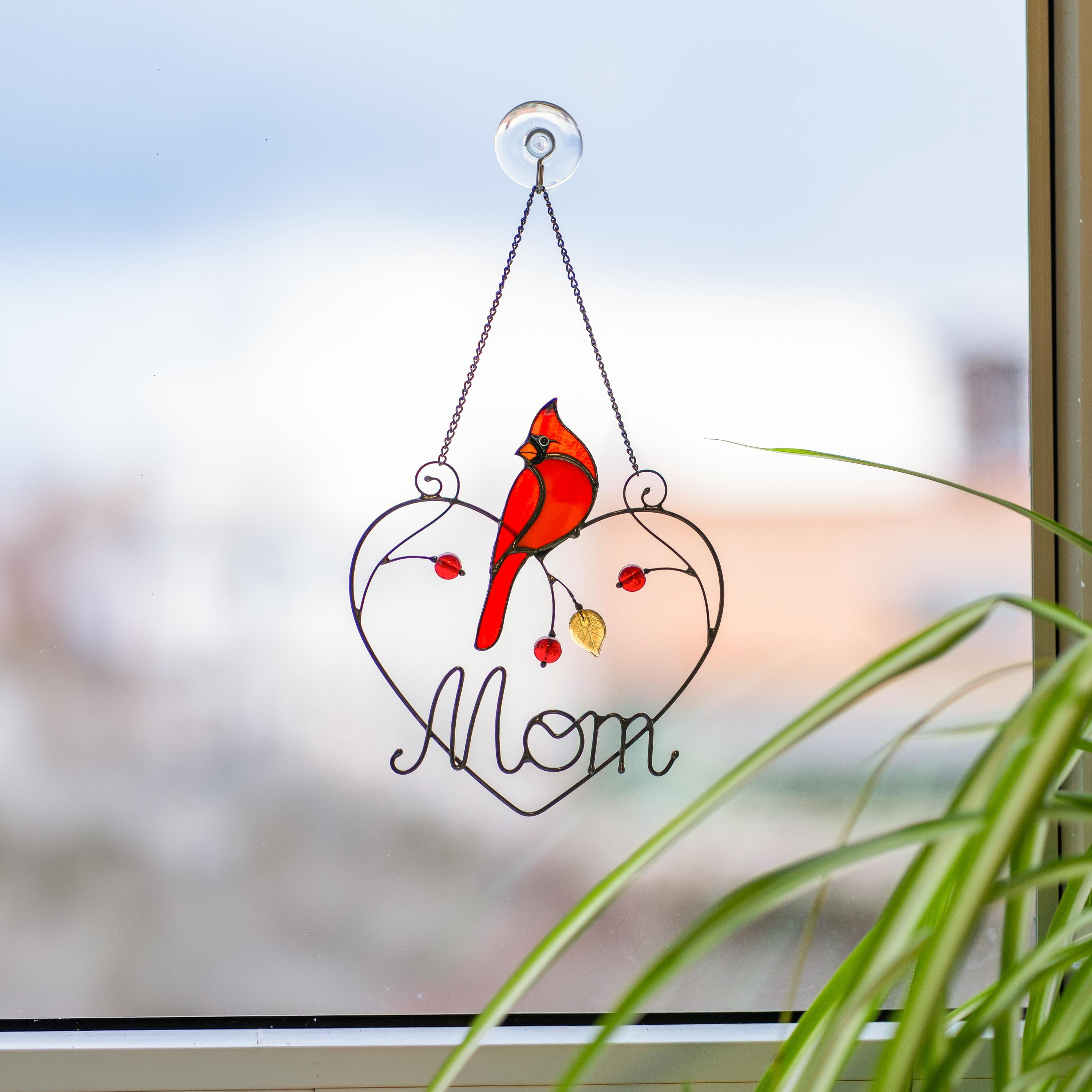 Cardinal stained glass window hangings Personalized unique gift for mom Stained glass bird suncatcher Cardinal memorial gift