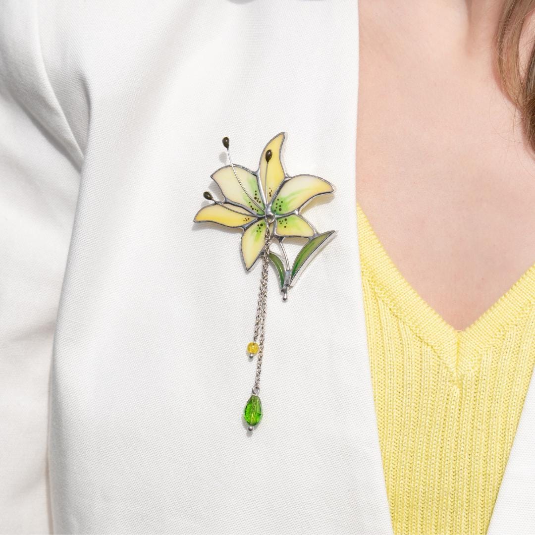 Lily jewelry stained glass brooch Unusual gifts for women Flower pin