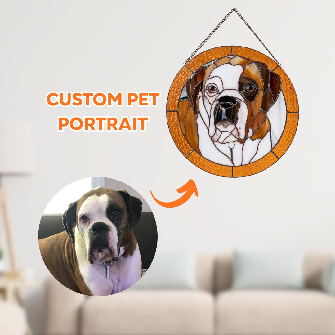 Cat memorial portrait from photo stained glass window hangings Mothers Day gifts Dog suncatcher Rainbow bridge