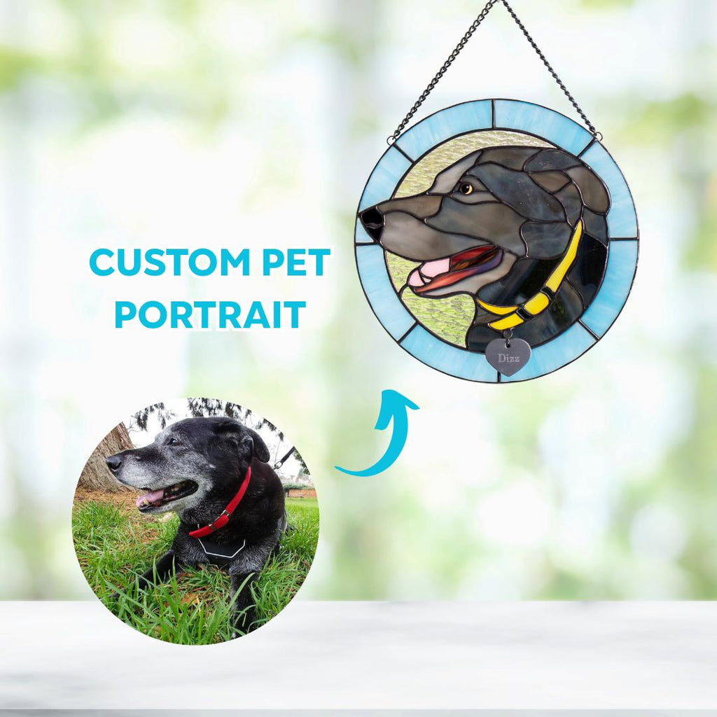 Dog memorial stained glass window hangings Custom pet portrait from photo Cat loss gift