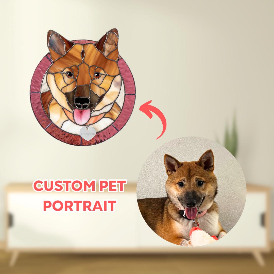 Dog memorial stained glass window hangings Custom pet portrait from photo Cat loss gift