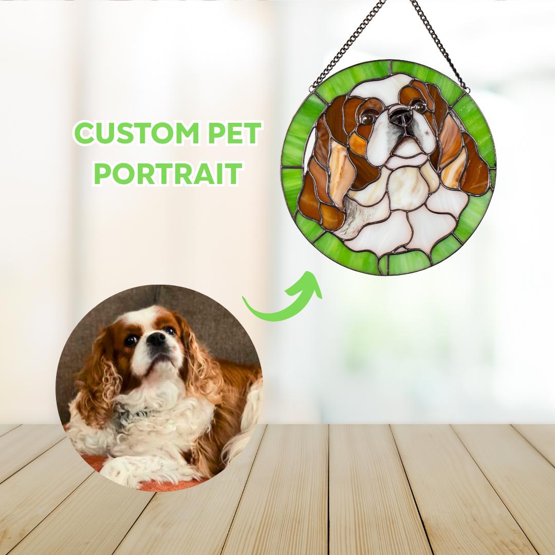 Dog memorial stained glass window hangings Custom pet portrait from photo Cat loss gift