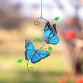 Blue Morpho butterfly stained glass window hangings Godmother gift Patio decor Yard art suncatcher