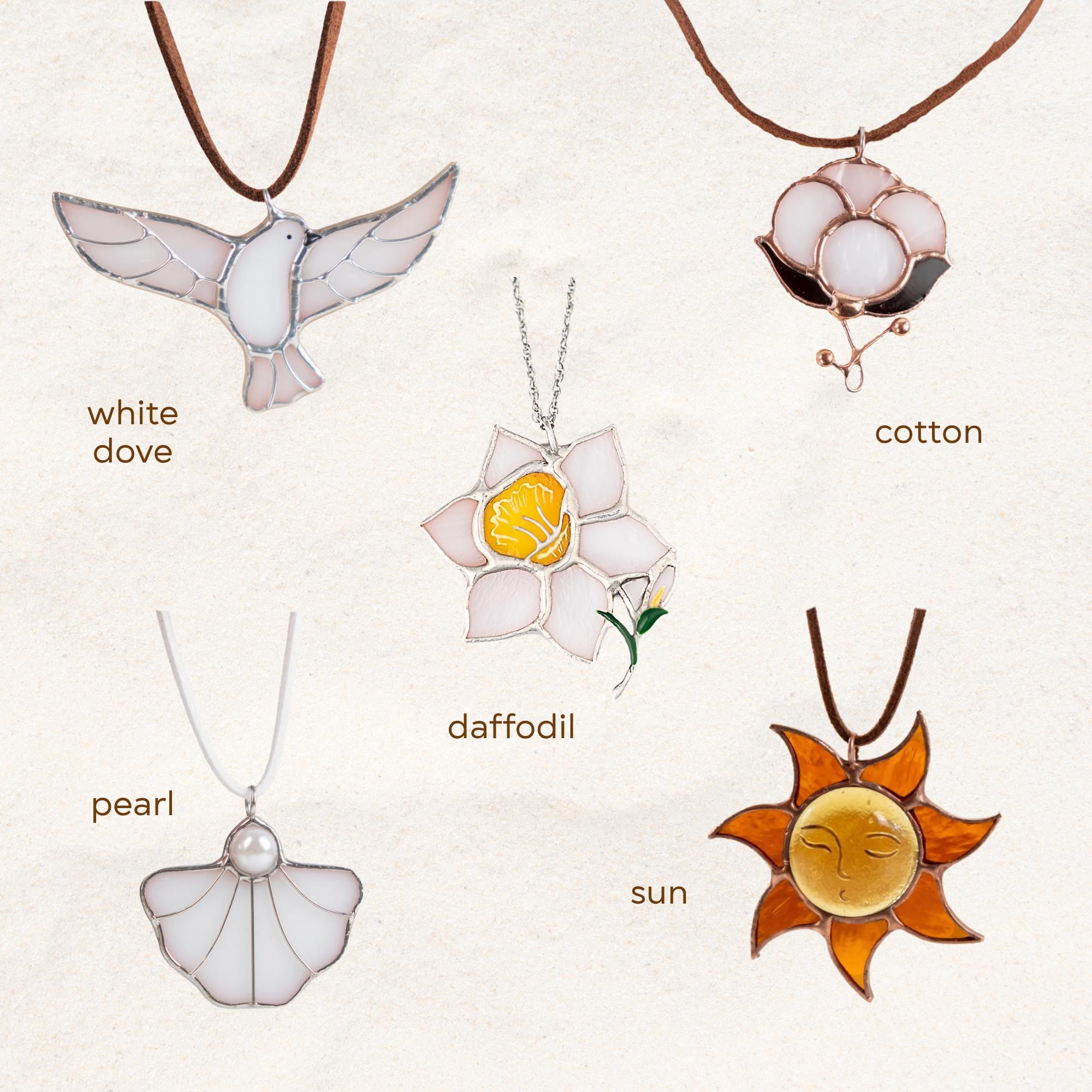 Flower necklace stained glass jewelry Mom gift ideas Botanical jewelry
