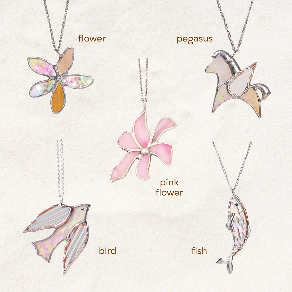 Flower necklace stained glass jewelry Mom gift ideas Botanical jewelry