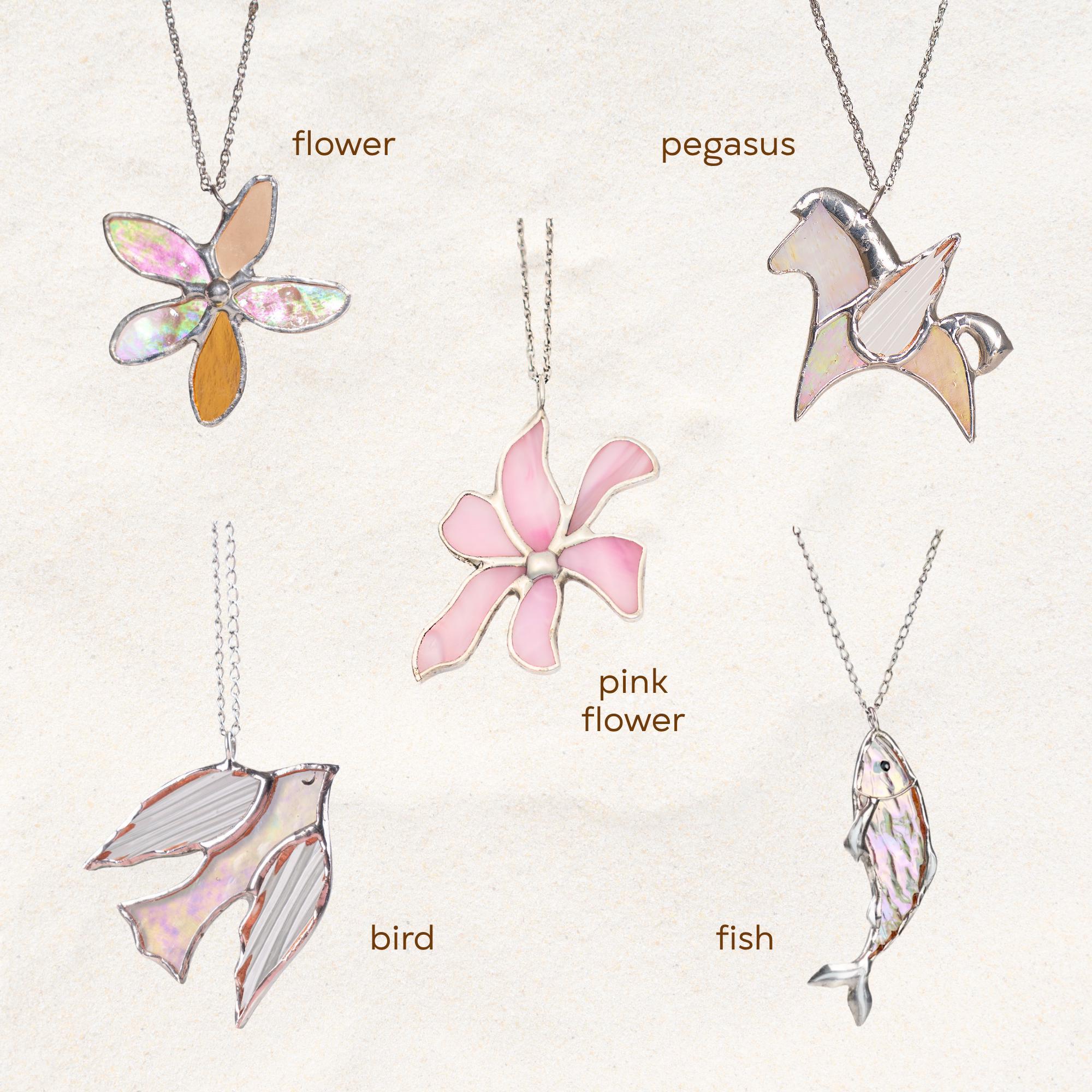 Flower necklace stained glass jewelry Mom gift ideas Botanical jewelry