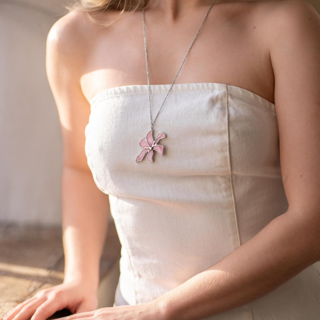 Flower necklace stained glass jewelry Mom gift ideas Botanical jewelry