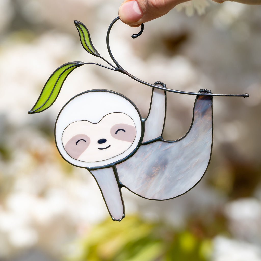 Stained glass sloth ornament Big sister gift Custom stained glass window hangings Sloth gifts Modern stained glass ornament
