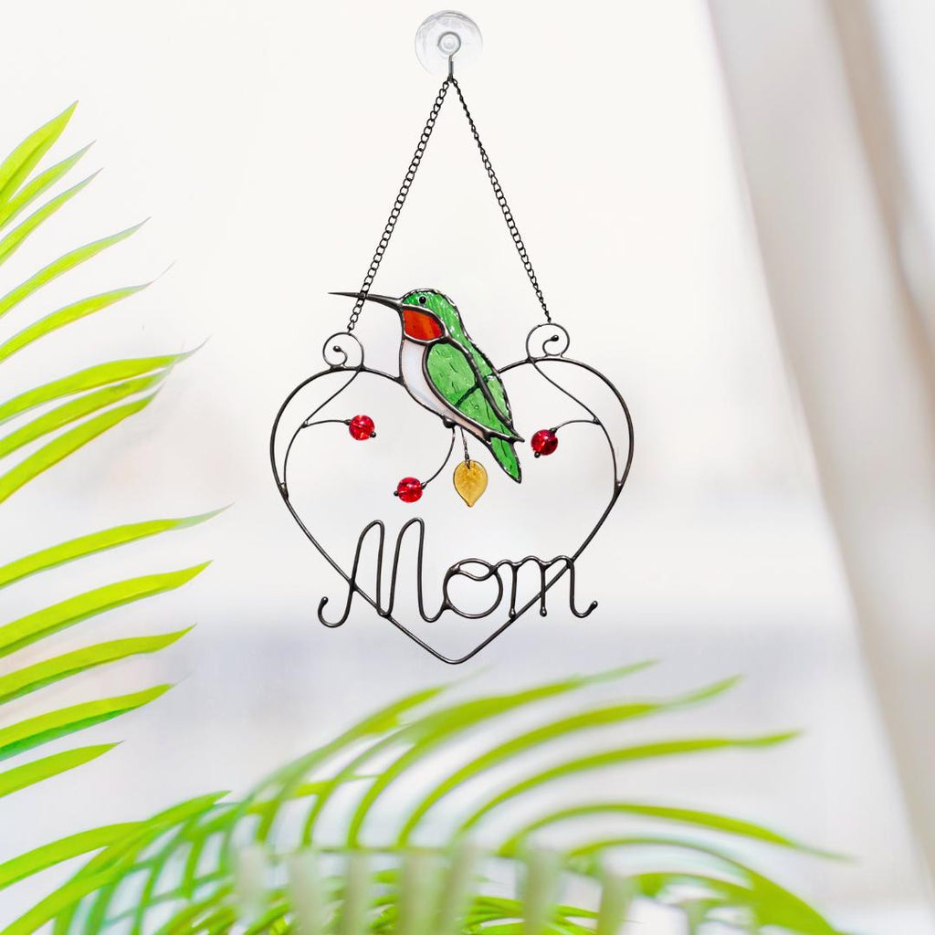 Hummingbird stained glass window hangings Mothers Day gift Ruby throated hummingbird gifts