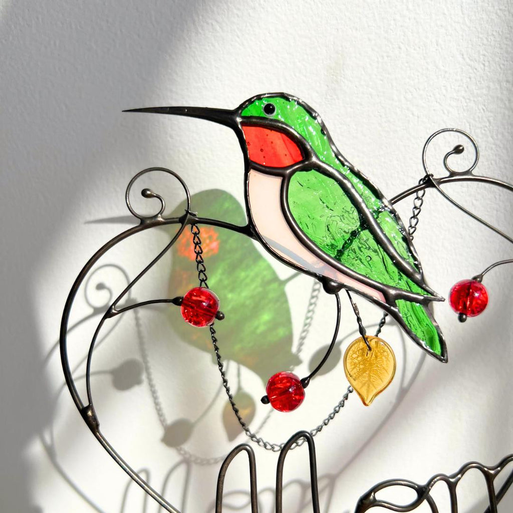 Hummingbird stained glass window hangings Mothers Day gift Ruby throated hummingbird gifts