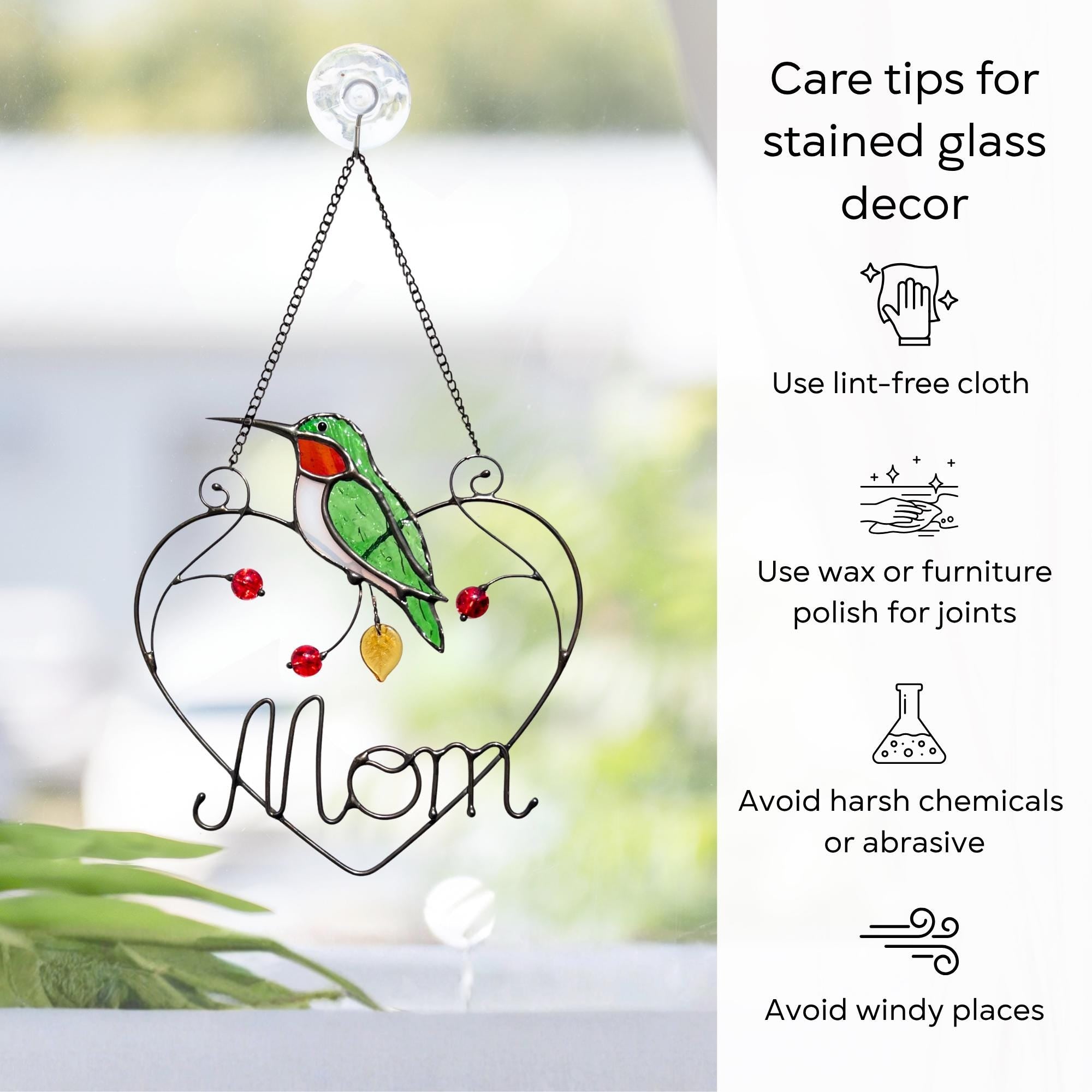 Hummingbird stained glass window hangings Mothers Day gift Ruby throated hummingbird gifts