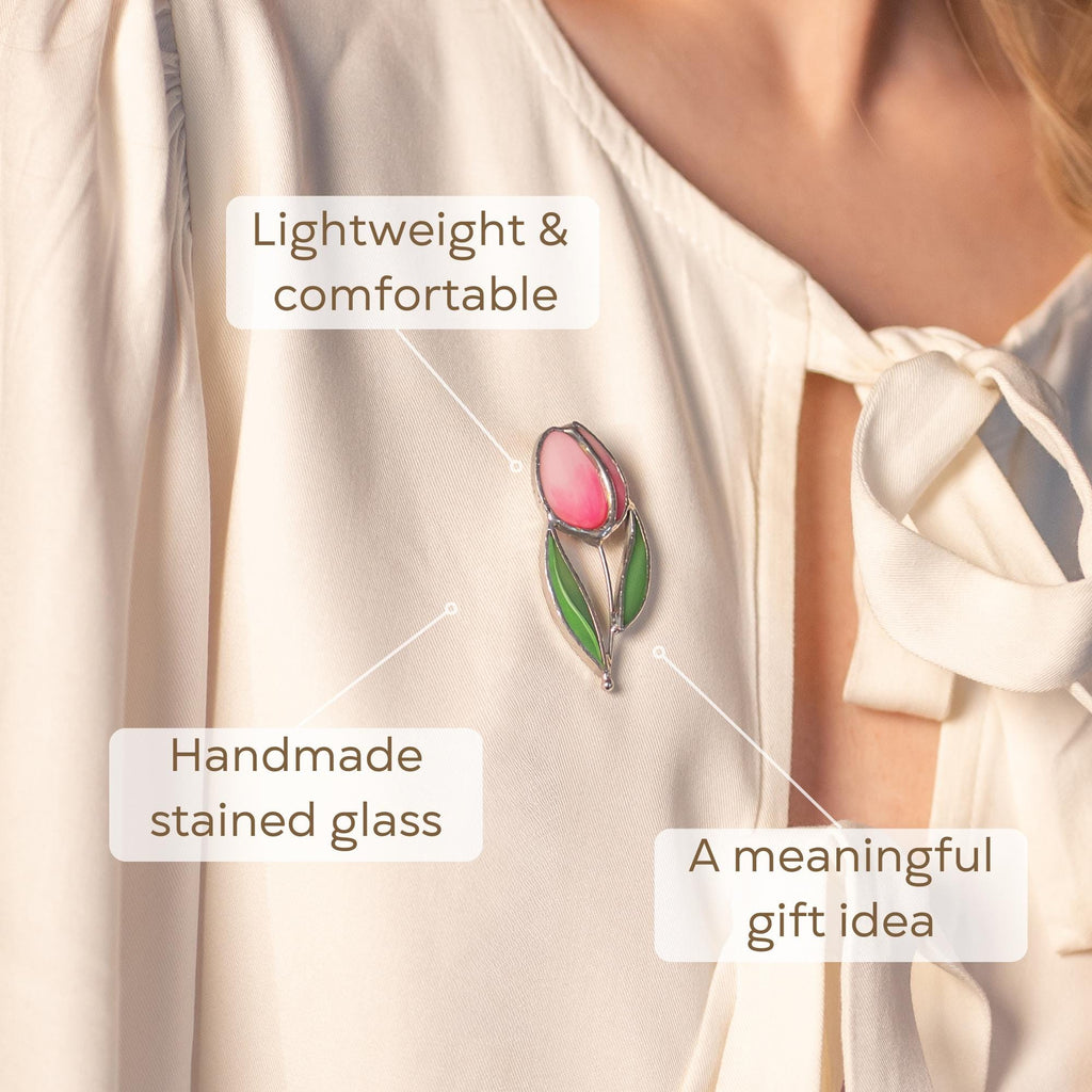 Tulip stained glass flower brooch Gift for her Nature inspired jewelry