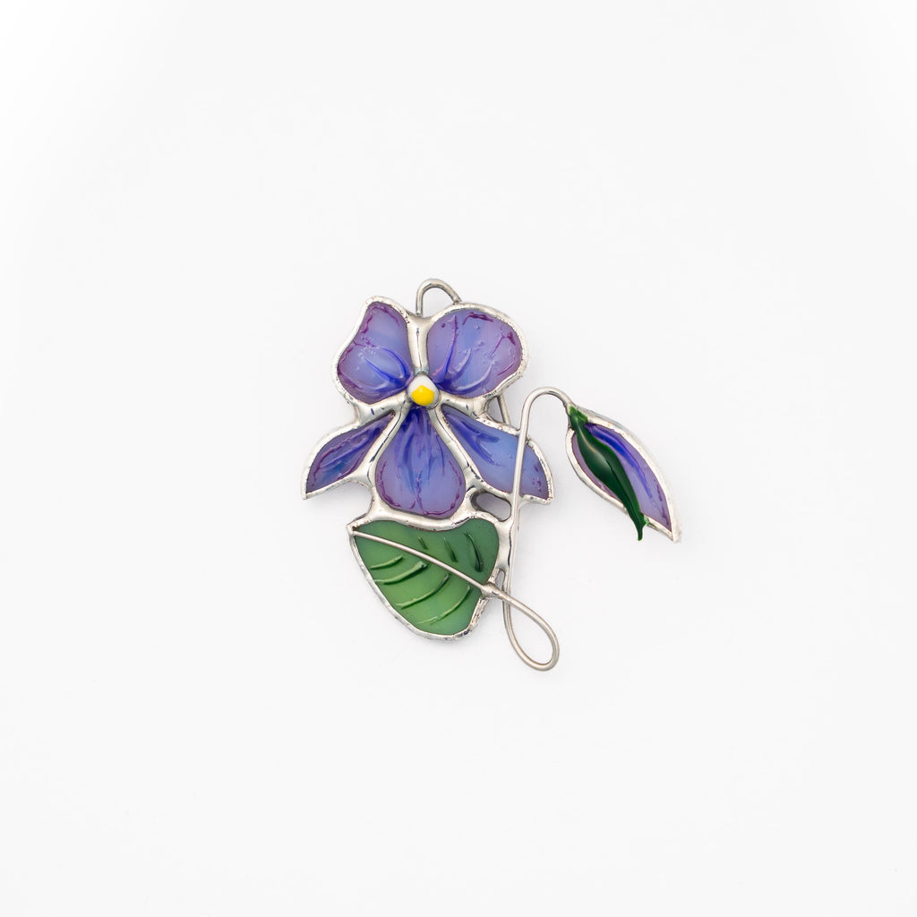Violet stained glass floral brooch Special gifts for her Flower jewelry