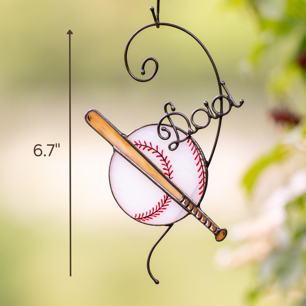 Real stained glass baseball suncatcher for dad - Personalized Fathers day gift for sports fans - Unique baseball coach gift