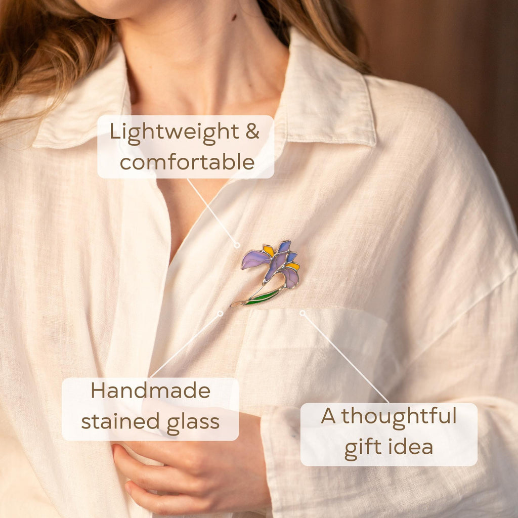 Iris stained glass jewelry Daughter in law gift Flower brooch
