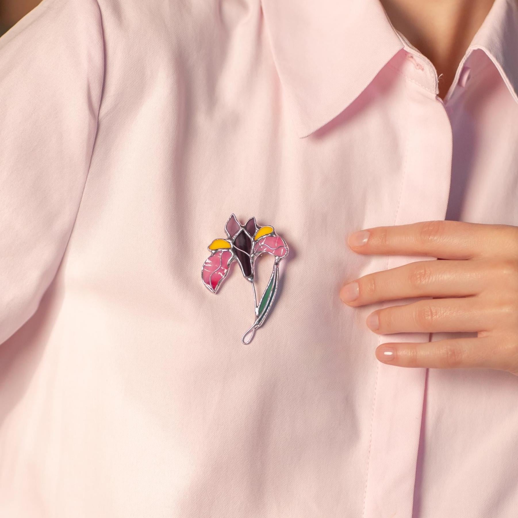 Stained glass jewelry Iris flower brooch Gift for wife