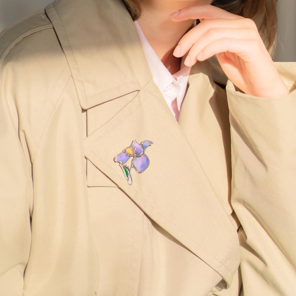 Stained glass iris jewelry Mothers Day gift Floral brooch