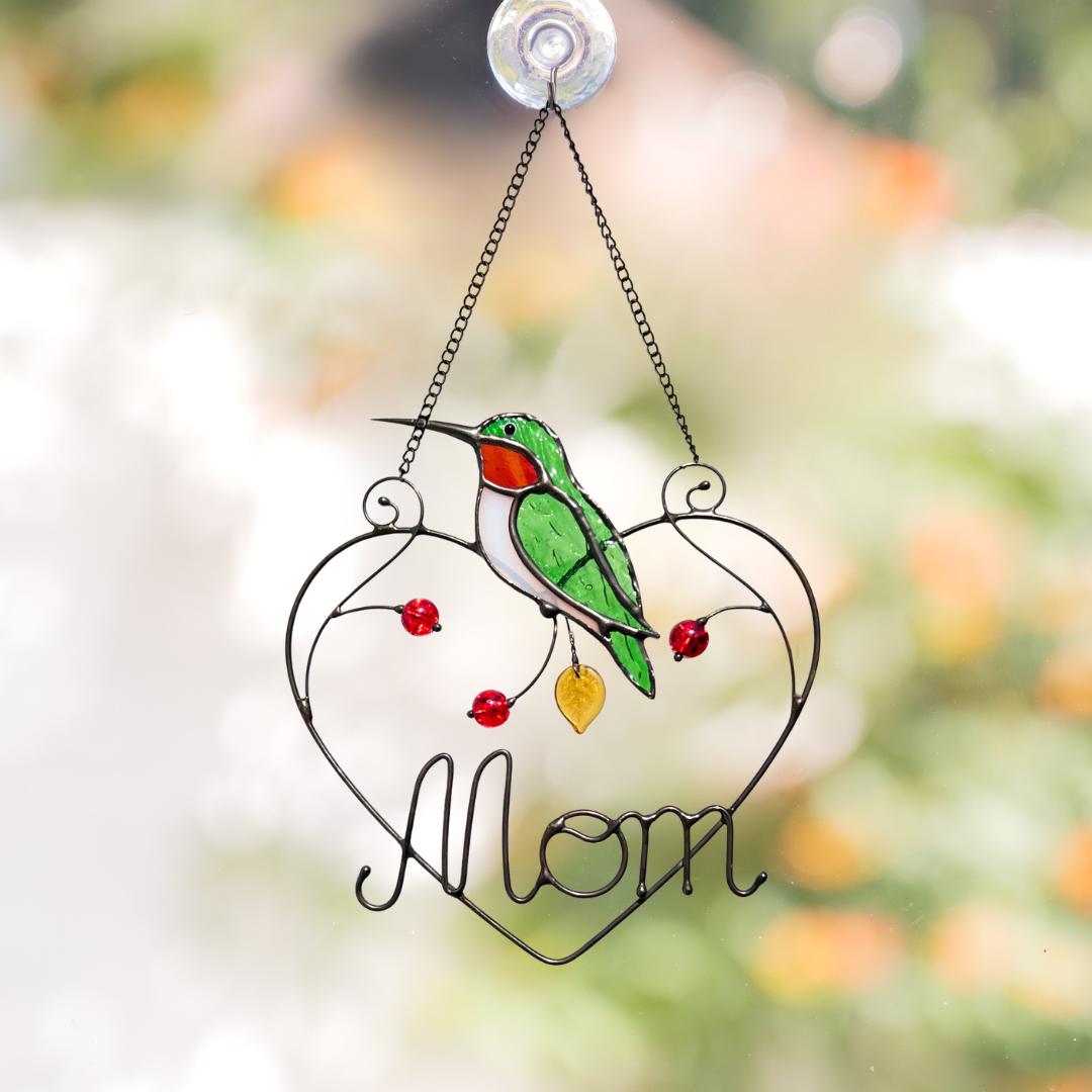Hummingbird stained glass window hangings Mothers Day gift Ruby throated hummingbird gifts