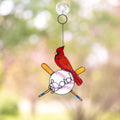 Handmade stained glass baseball suncatcher with red cardinal - Unique Fathers Day gift for sports fans - Personalized baseball ornament
