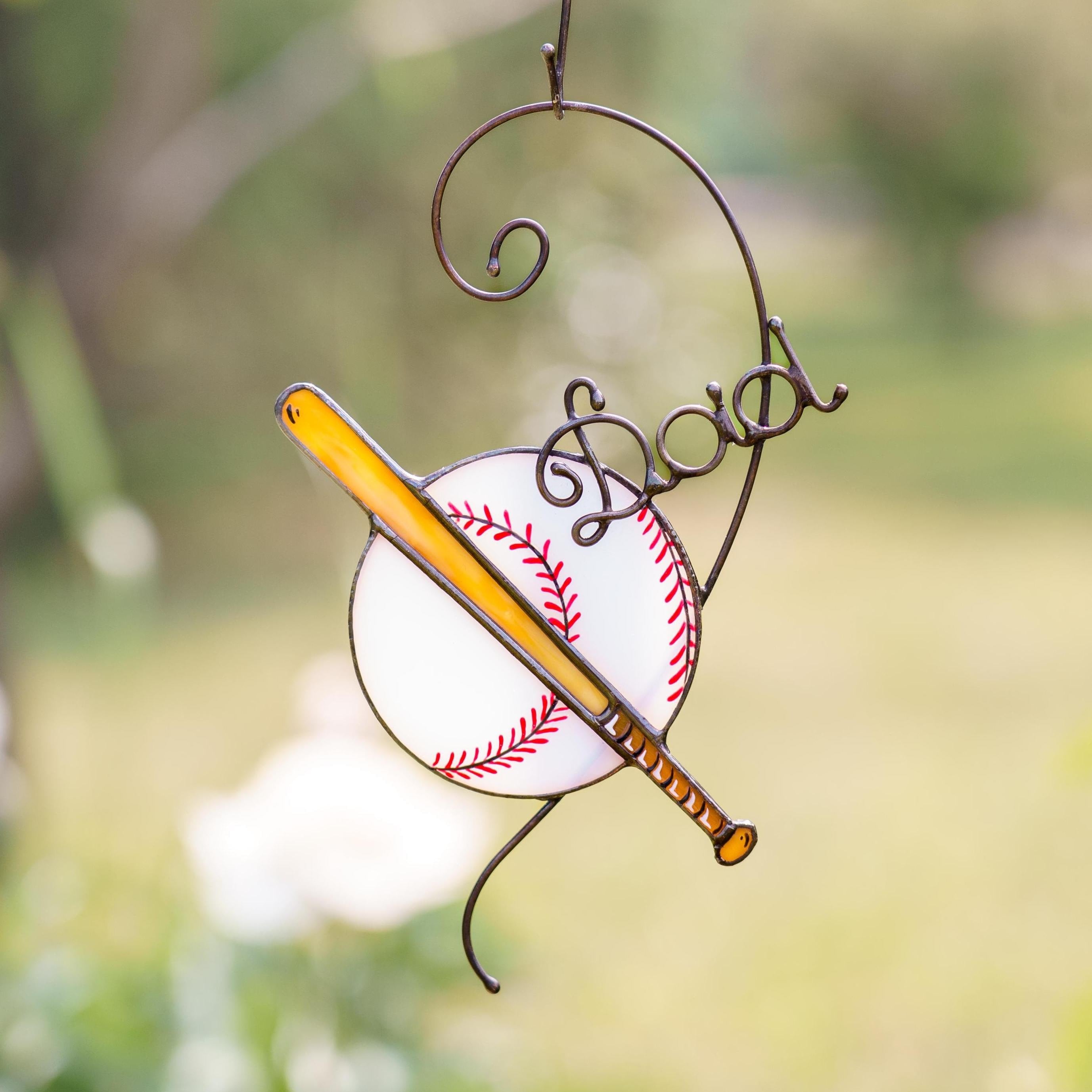 Real stained glass baseball suncatcher for dad - Personalized Fathers day gift for sports fans - Unique baseball coach gift