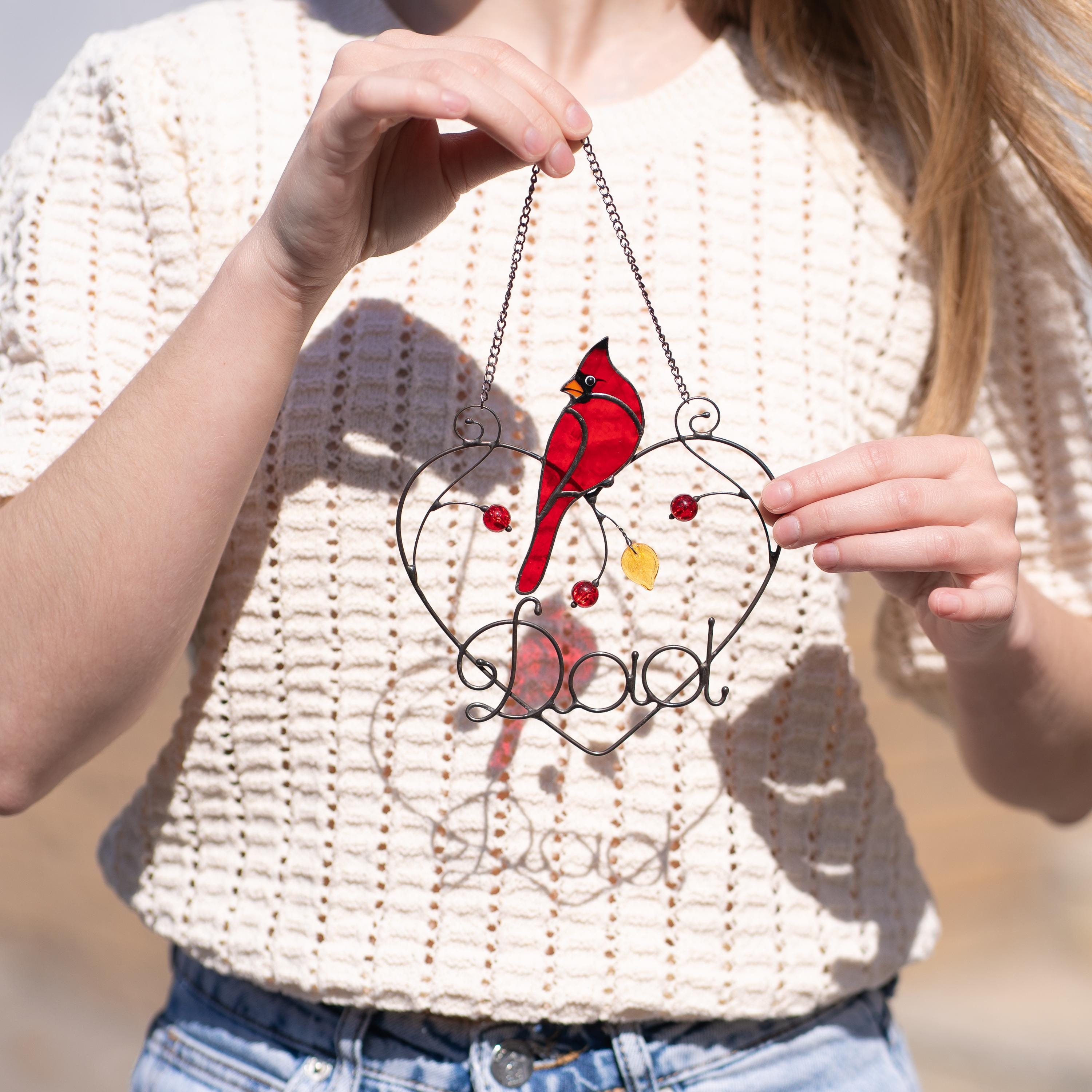 Cardinal stained glass window hangings, Fathers day gift, Cardinal memorial ornament bird suncatcher for dad
