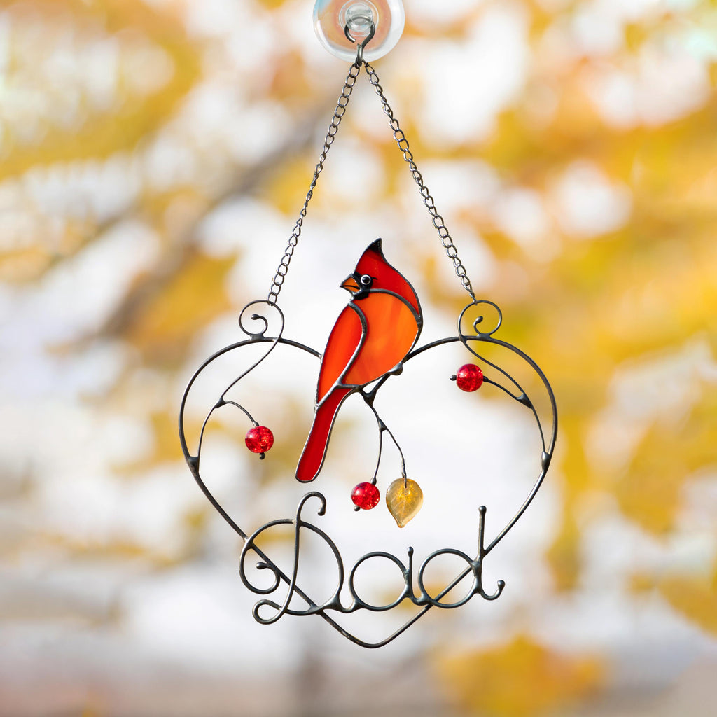Cardinal stained glass window hangings, Fathers day gift, Cardinal memorial ornament bird suncatcher for dad