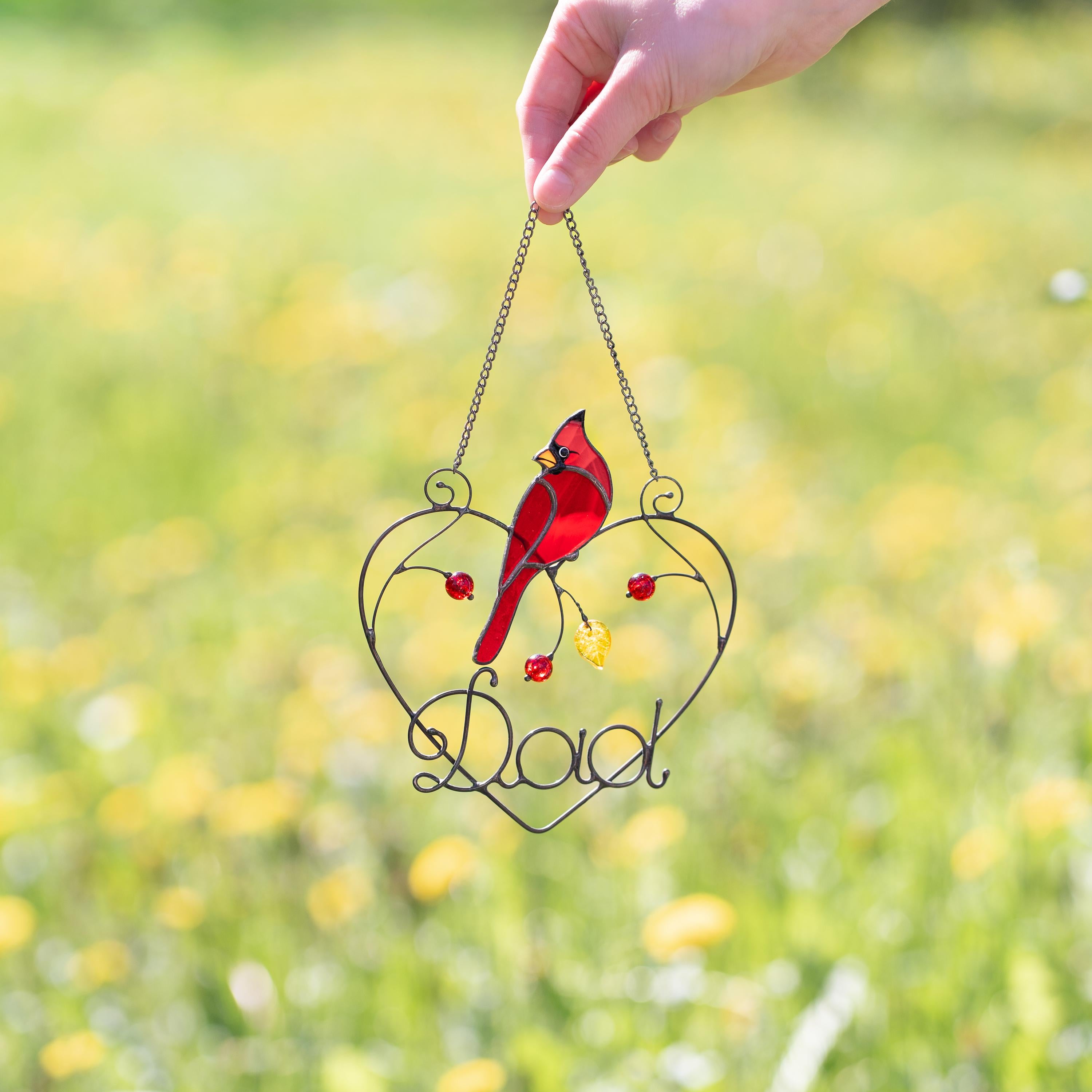 Cardinal stained glass window hangings, Fathers day gift, Cardinal memorial ornament bird suncatcher for dad