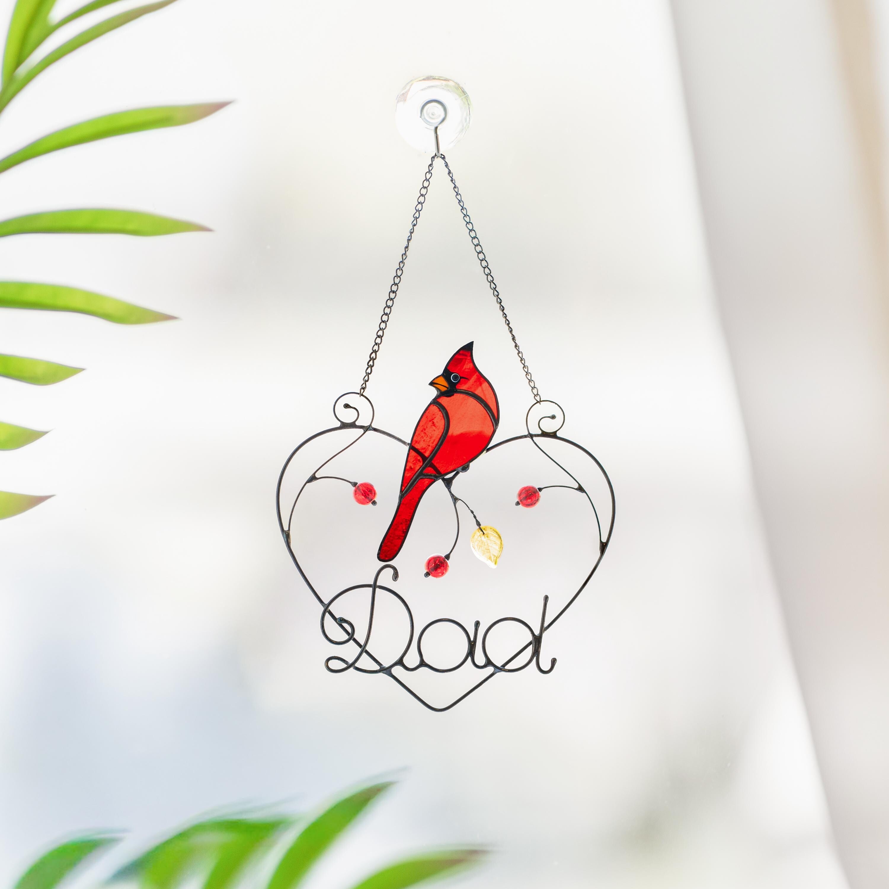 Cardinal stained glass window hangings, Fathers day gift, Cardinal memorial ornament bird suncatcher for dad