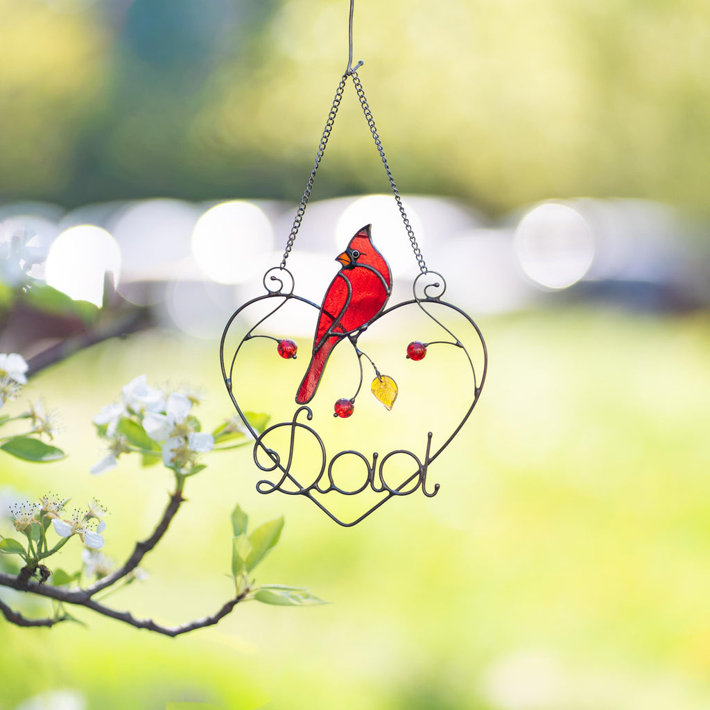 Cardinal stained glass window hangings, Fathers day gift, Cardinal memorial ornament bird suncatcher for dad