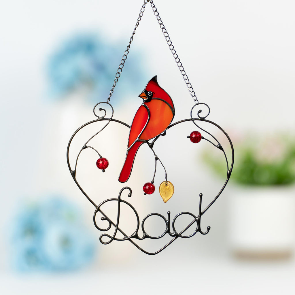 Cardinal stained glass window hangings, Fathers day gift, Cardinal memorial ornament bird suncatcher for dad