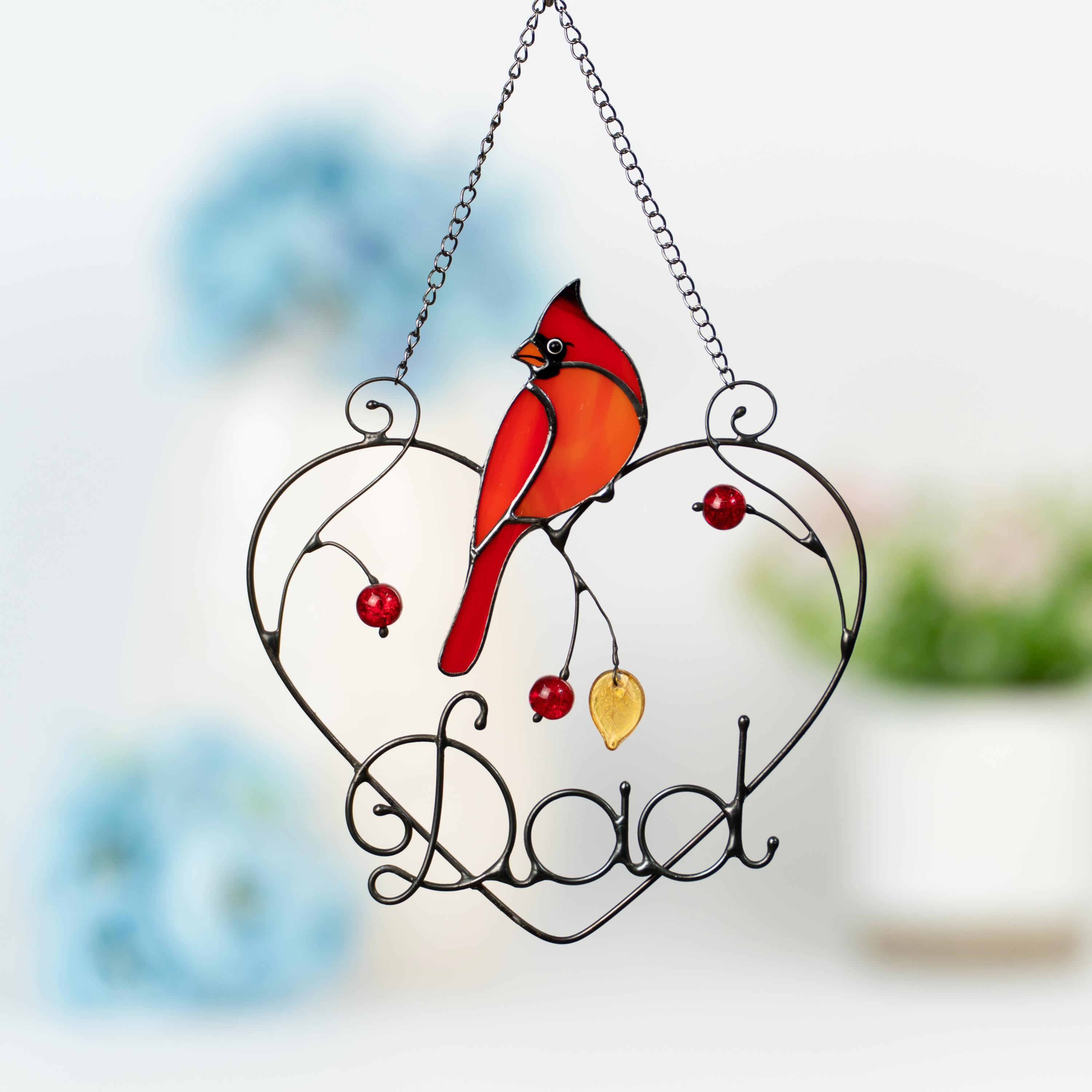 Cardinal stained glass window hangings, Fathers day gift, Cardinal memorial ornament bird suncatcher for dad