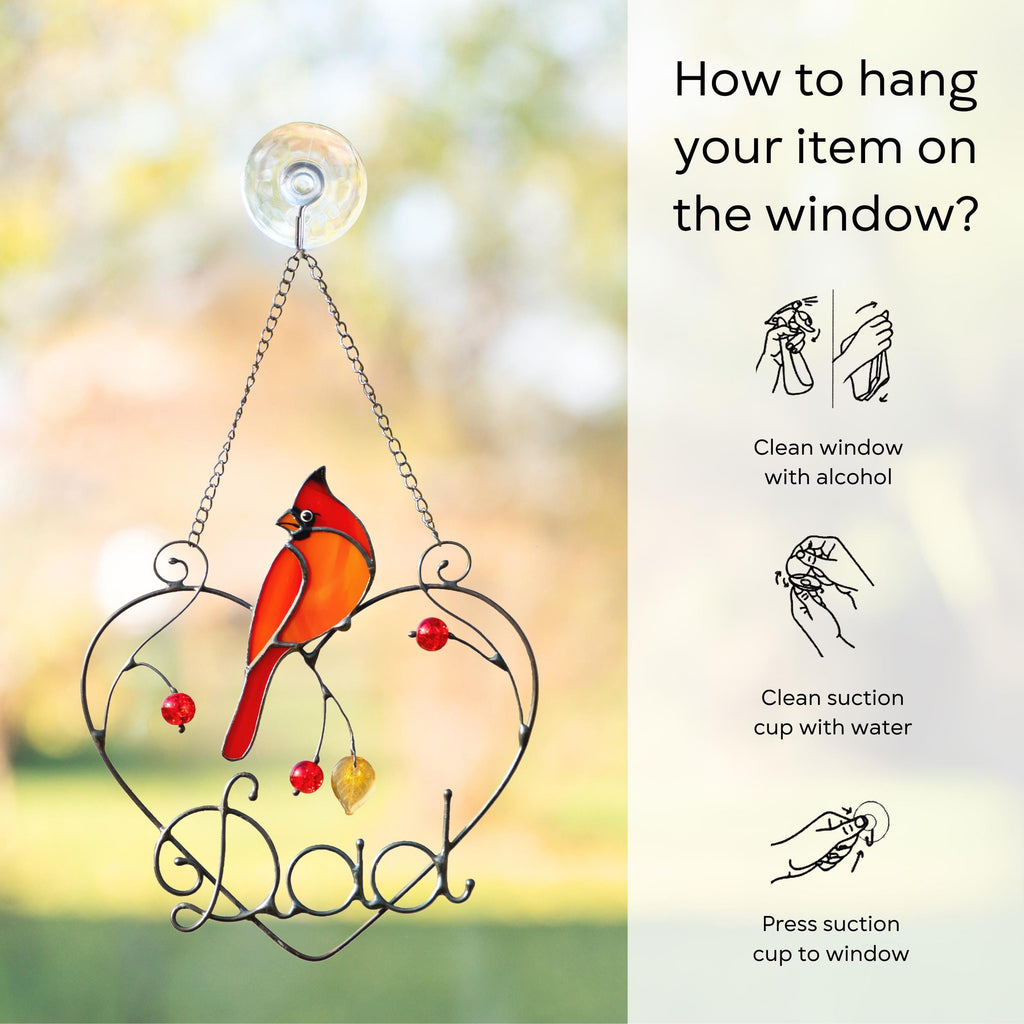 Cardinal stained glass window hangings, Fathers day gift, Cardinal memorial ornament bird suncatcher for dad