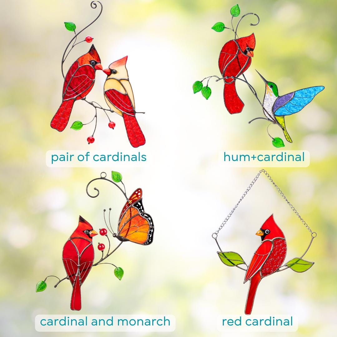 Cardinal stained glass window hangings, Fathers day gift, Cardinal memorial ornament bird suncatcher for dad