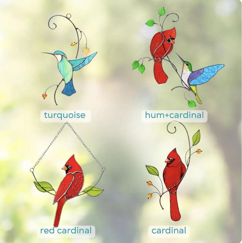 Hummingbird stained glass sun catcher Grandma gifts Flower stained glass window hangings Gift for dad