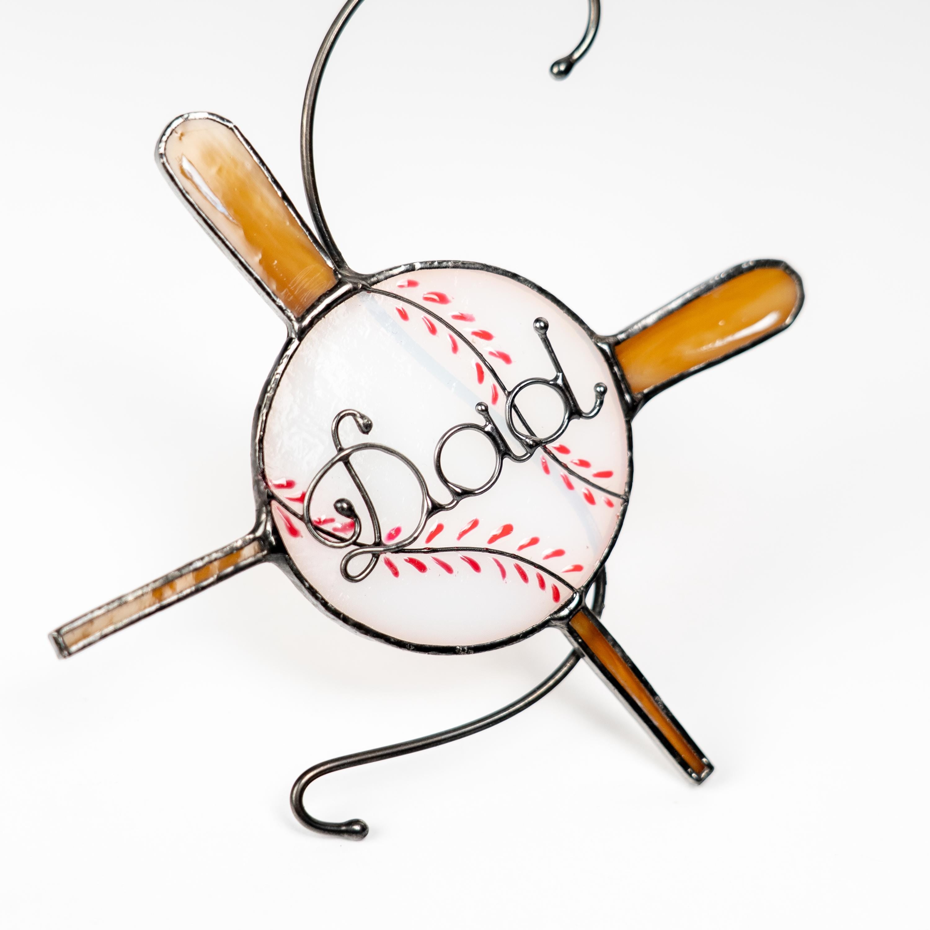 Personalized baseball ornament for dad, Stained glass window hangings, Fathers Day gift, Sports decor for man cave