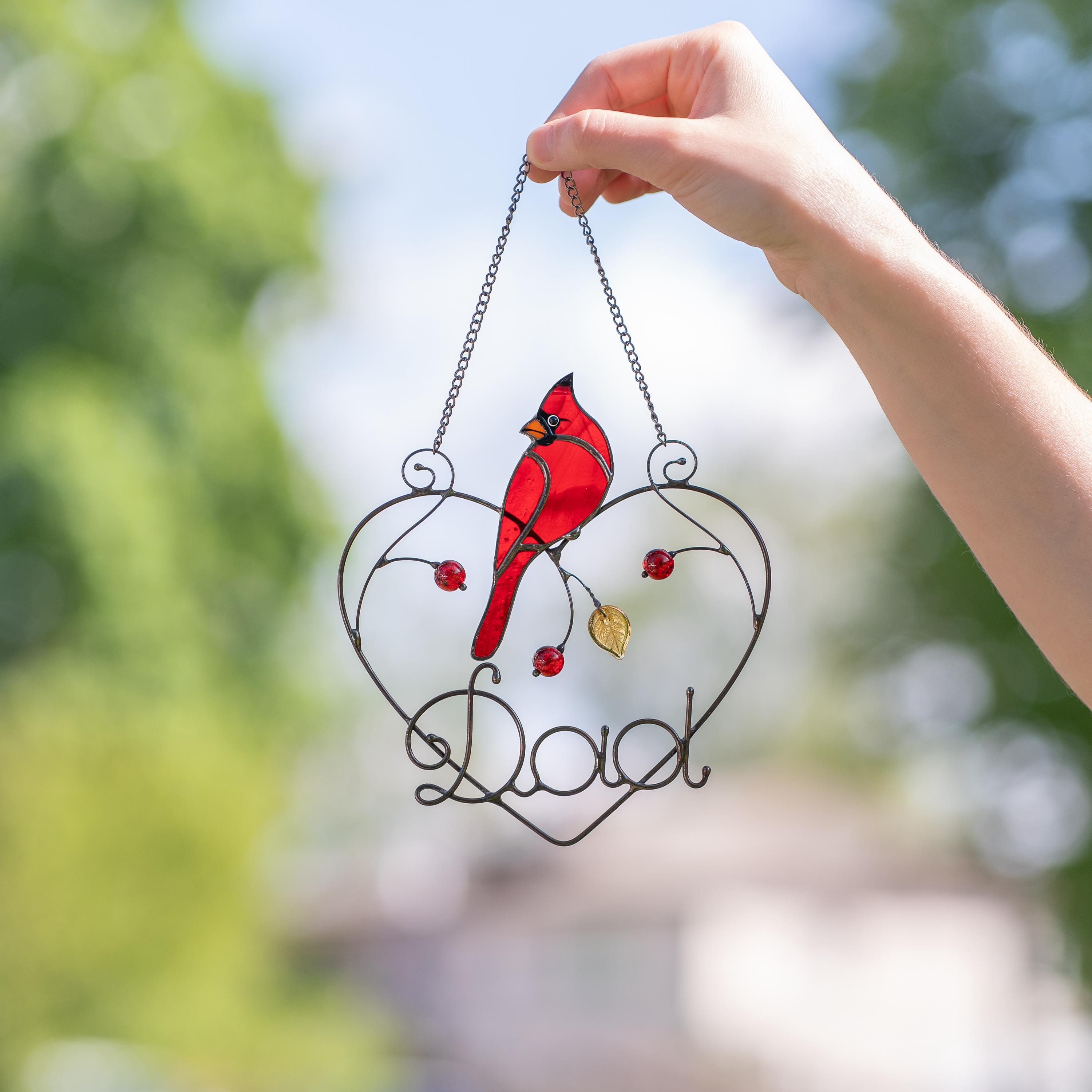 Cardinal stained glass window hangings, Fathers day gift, Cardinal memorial ornament bird suncatcher for dad