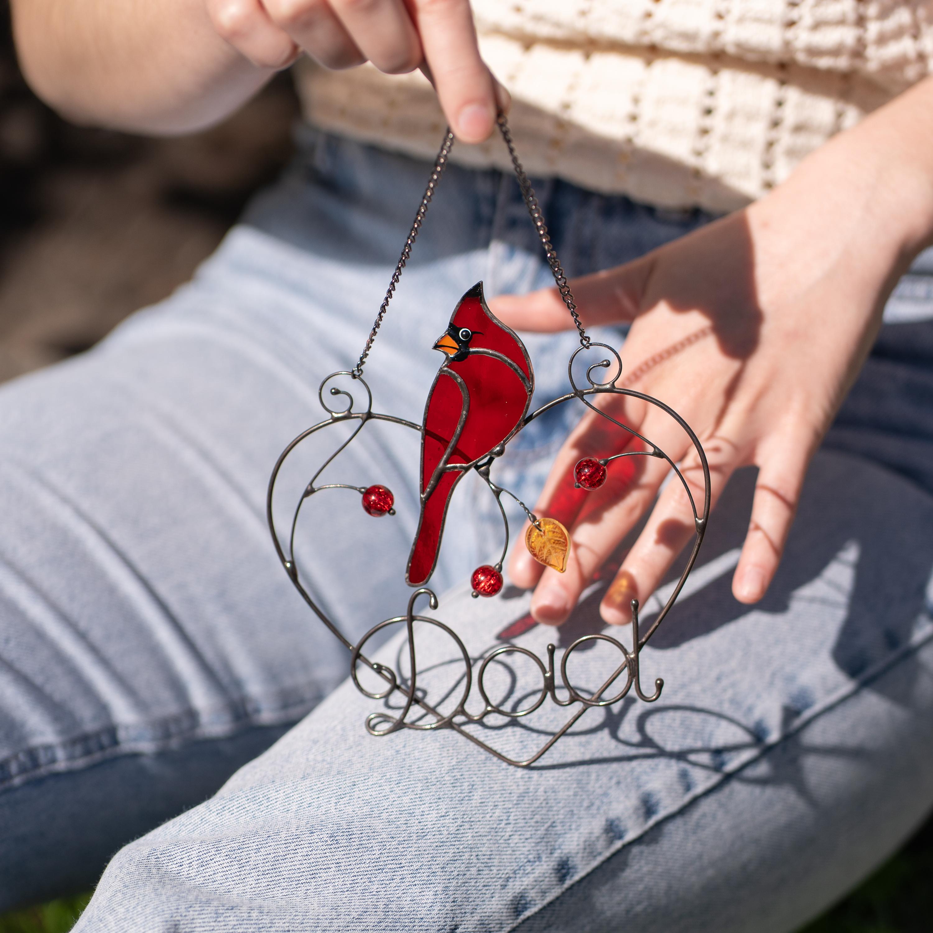 Cardinal stained glass window hangings, Fathers day gift, Cardinal memorial ornament bird suncatcher for dad