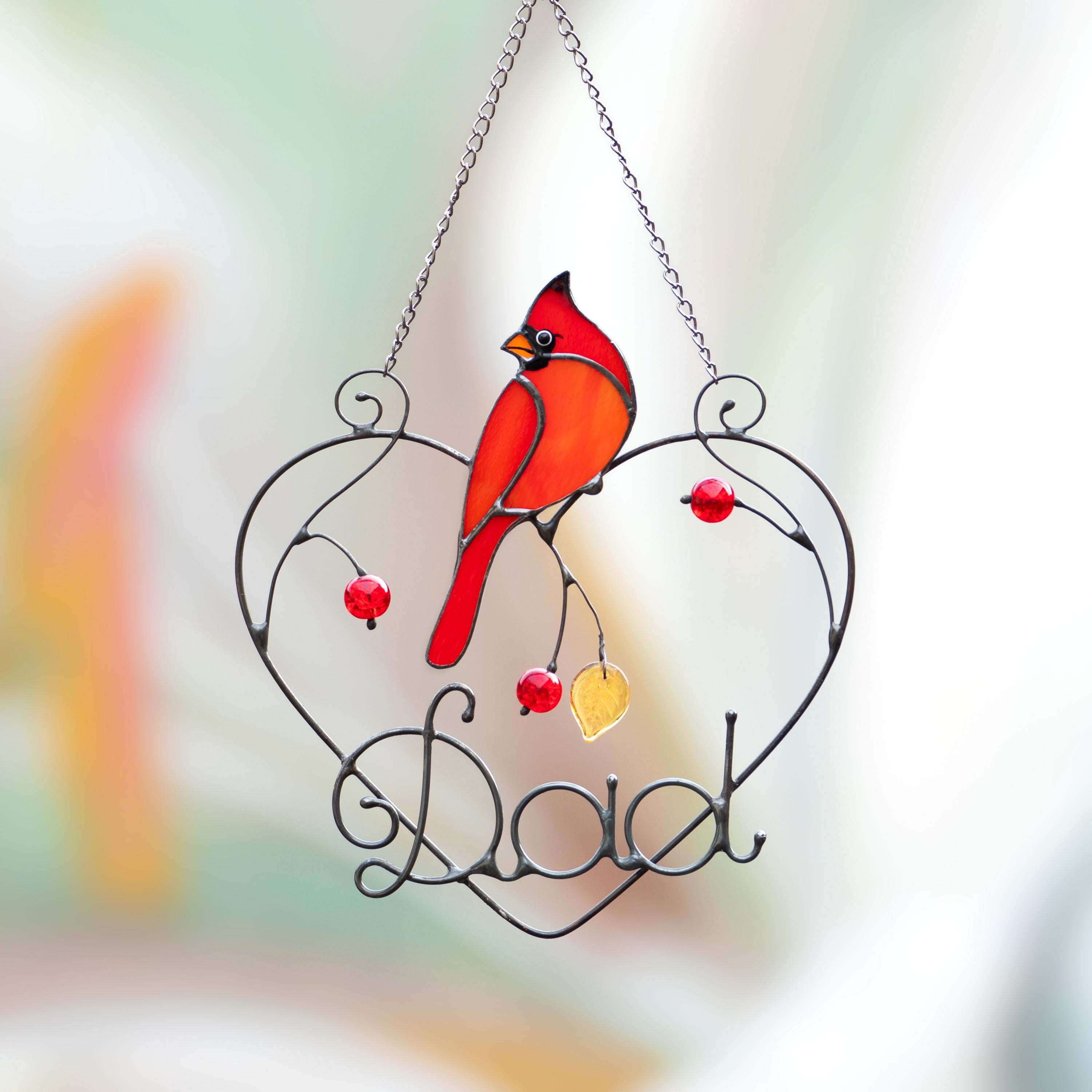Cardinal stained glass window hangings, Fathers day gift, Cardinal memorial ornament bird suncatcher for dad