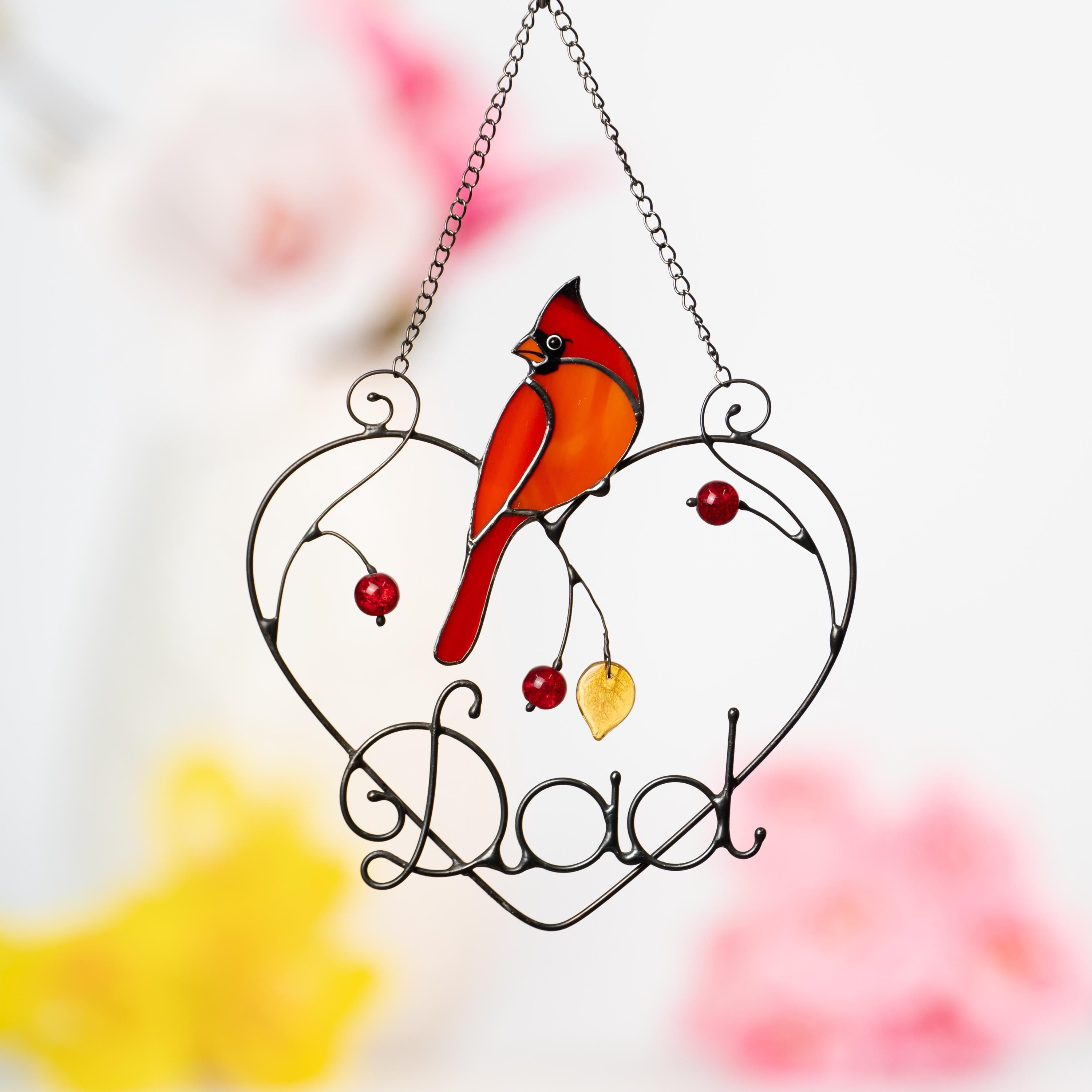 Cardinal stained glass window hangings, Fathers day gift, Cardinal memorial ornament bird suncatcher for dad